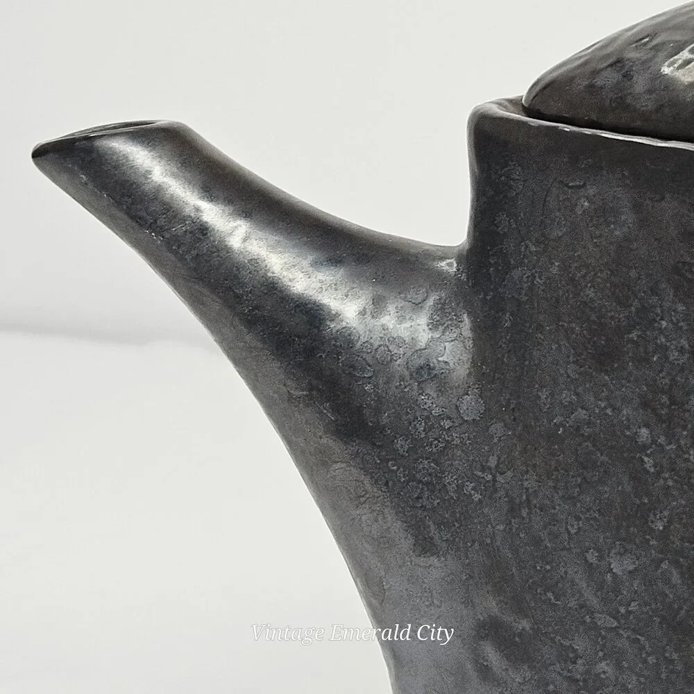 Vtg Designpac Triangular Brown Black Ceramic Teapot Melrose Park Stoneware Lid